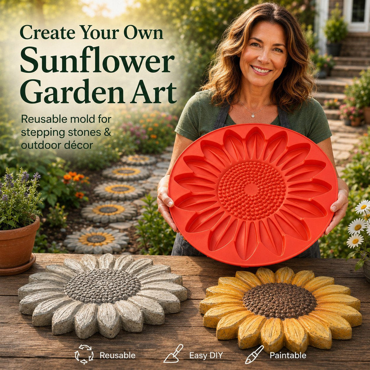 Reusable Sunflower Stepping Stone Mold,DIY Garden Path Paver Mold Garden & Walkway Decoration