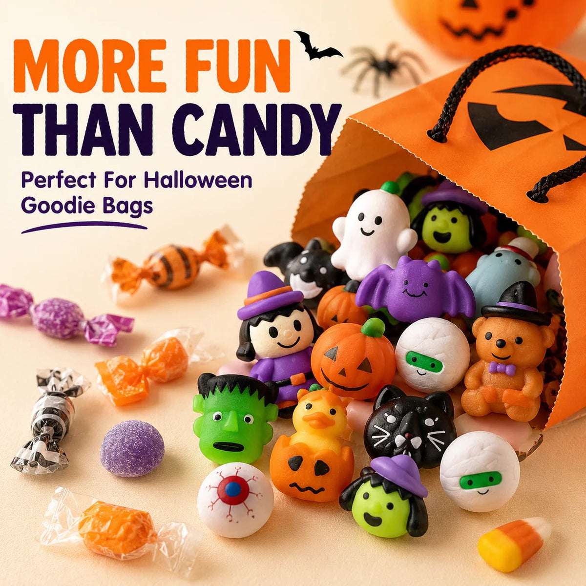 Halloween Mochi Squishy Toys | Non‑Candy Trick or Treat Goodie Bag Fillers for Kids Halloween Party Favors