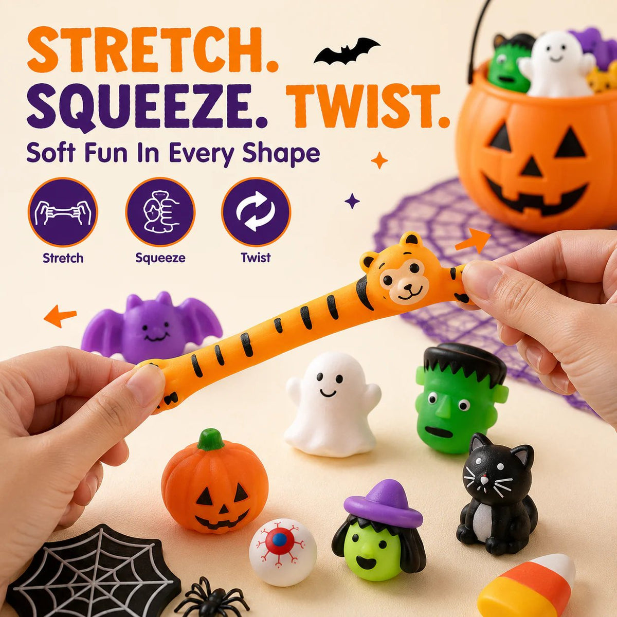 Halloween Mochi Squishy Toys | Non‑Candy Trick or Treat Goodie Bag Fillers for Kids Halloween Party Favors