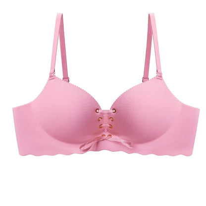 Drawstring Push Up Bra | Instant Cleavage & Anti-Sagging | Add 2 Cups Padded Wireless Strapless Bras Comfort Bra for A B C Cups Womenswear Minimalist Pink