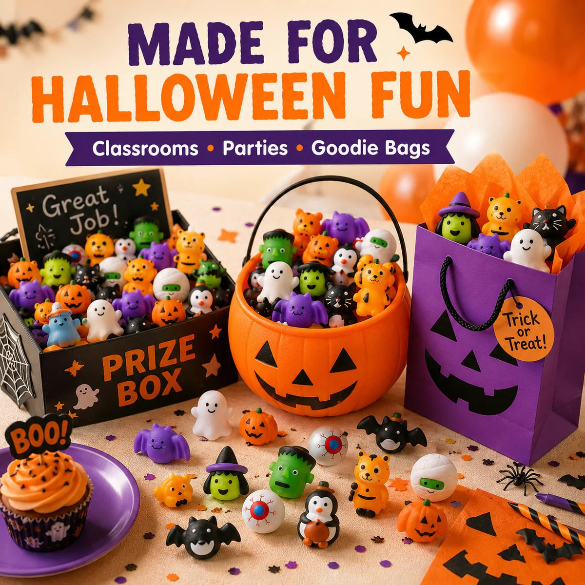 Halloween Mochi Squishy Toys | Non‑Candy Trick or Treat Goodie Bag Fillers for Kids Halloween Party Favors