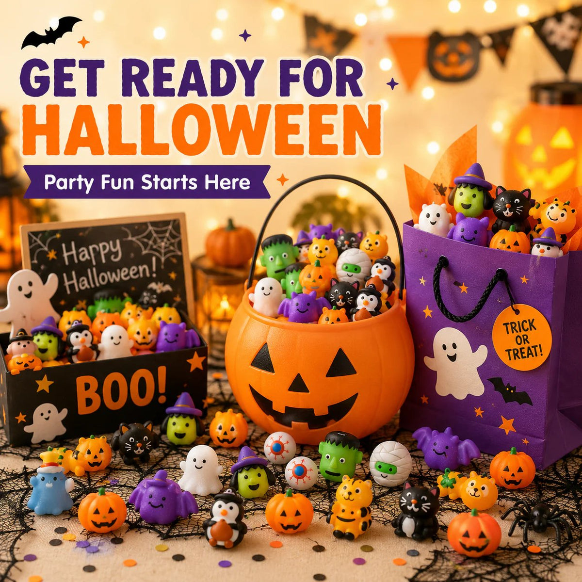 Halloween Mochi Squishy Toys | Non‑Candy Trick or Treat Goodie Bag Fillers for Kids Halloween Party Favors
