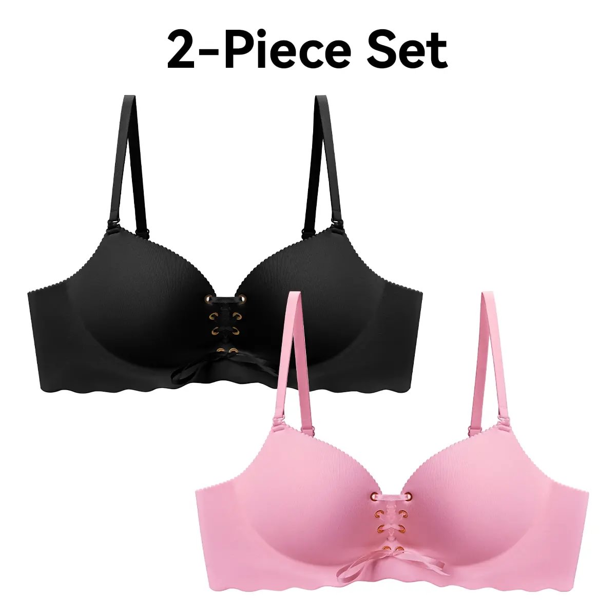 Drawstring Push Up Bra | Instant Cleavage & Anti-Sagging | Add 2 Cups Padded Wireless Strapless Bras Comfort Bra for A B C Cups Womenswear Minimalist Pink