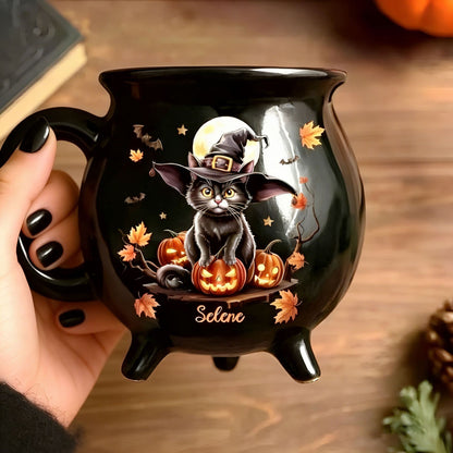 Custom Witch Cauldron Coffee Mug - Personalized Halloween Witchy Gifts For Besties, Sisters, BFF, Family, Yourself - Brewing Up A Wicked Spell