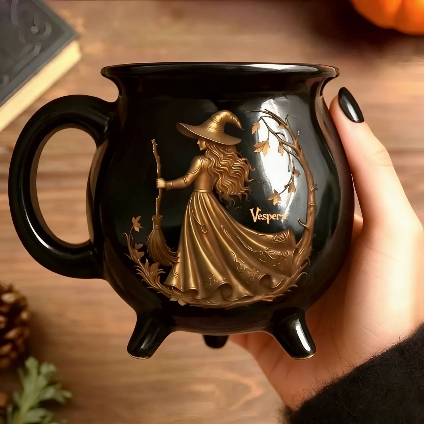 Custom Witch Cauldron Coffee Mug - Personalized Halloween Witchy Gifts For Besties, Sisters, BFF, Family, Yourself - Brewing Up A Wicked Spell