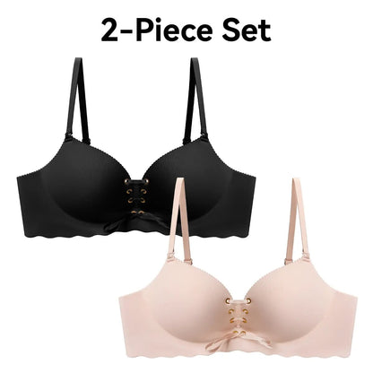 Drawstring Push Up Bra | Instant Cleavage & Anti-Sagging | Add 2 Cups Padded Wireless Strapless Bras Comfort Bra for A B C Cups Womenswear Minimalist Pink