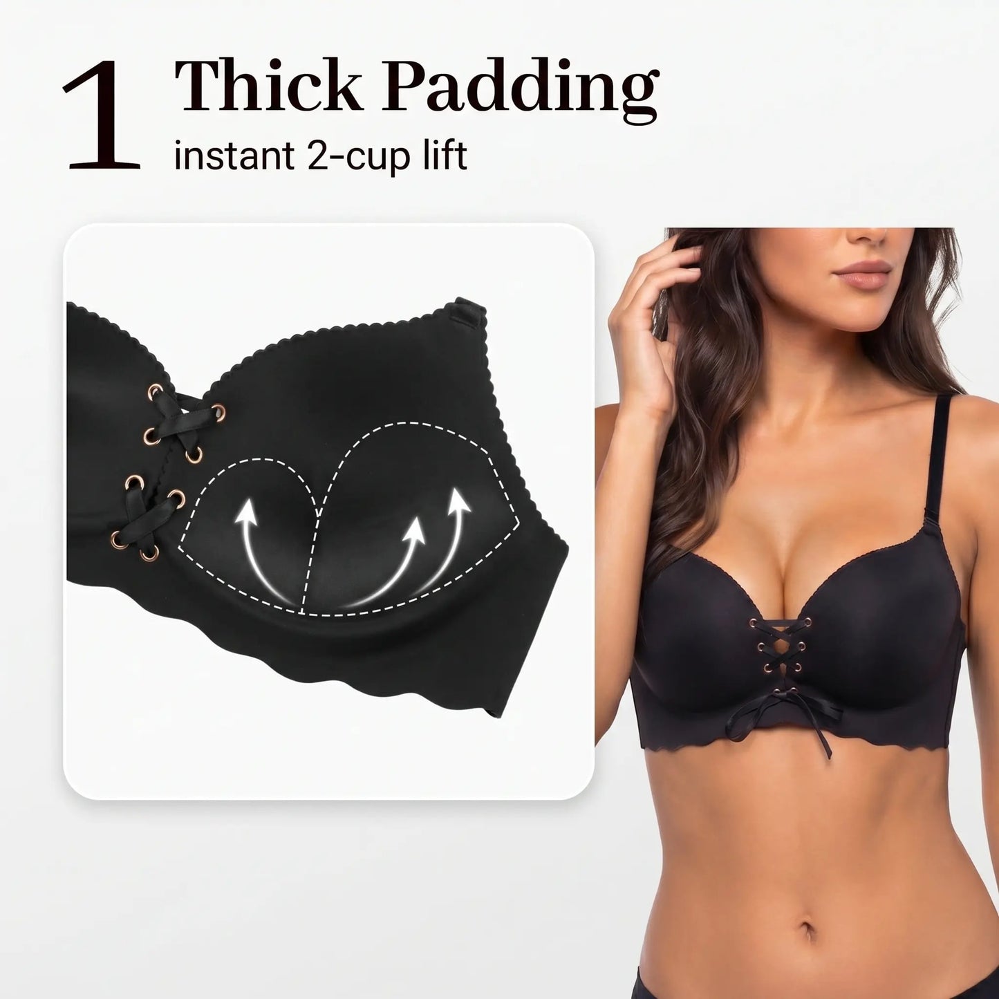 Drawstring Push Up Bra | Instant Cleavage & Anti-Sagging | Add 2 Cups Padded Wireless Strapless Bras Comfort Bra for A B C Cups Womenswear Minimalist Pink