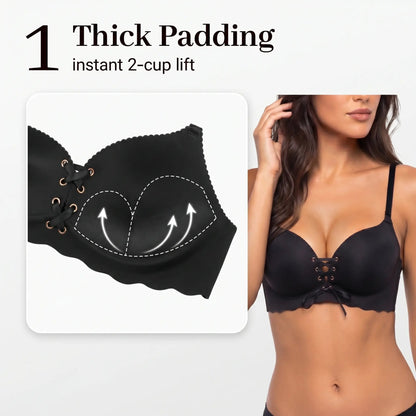 Drawstring Push Up Bra | Instant Cleavage & Anti-Sagging | Add 2 Cups Padded Wireless Strapless Bras Comfort Bra for A B C Cups Womenswear Minimalist Pink