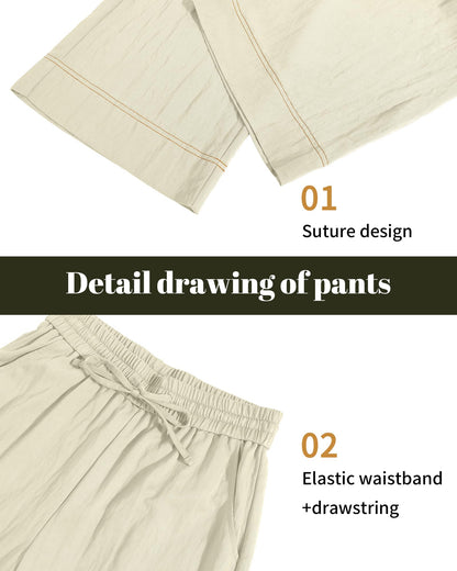 Women Flowy Pants Drawstring Waist Wide Leg Palazzo Beach Pants Loose Fit with