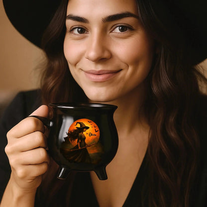 Custom Witch Cauldron Coffee Mug - Personalized Halloween Witchy Gifts For Besties, Sisters, BFF, Family, Yourself - Brewing Up A Wicked Spell
