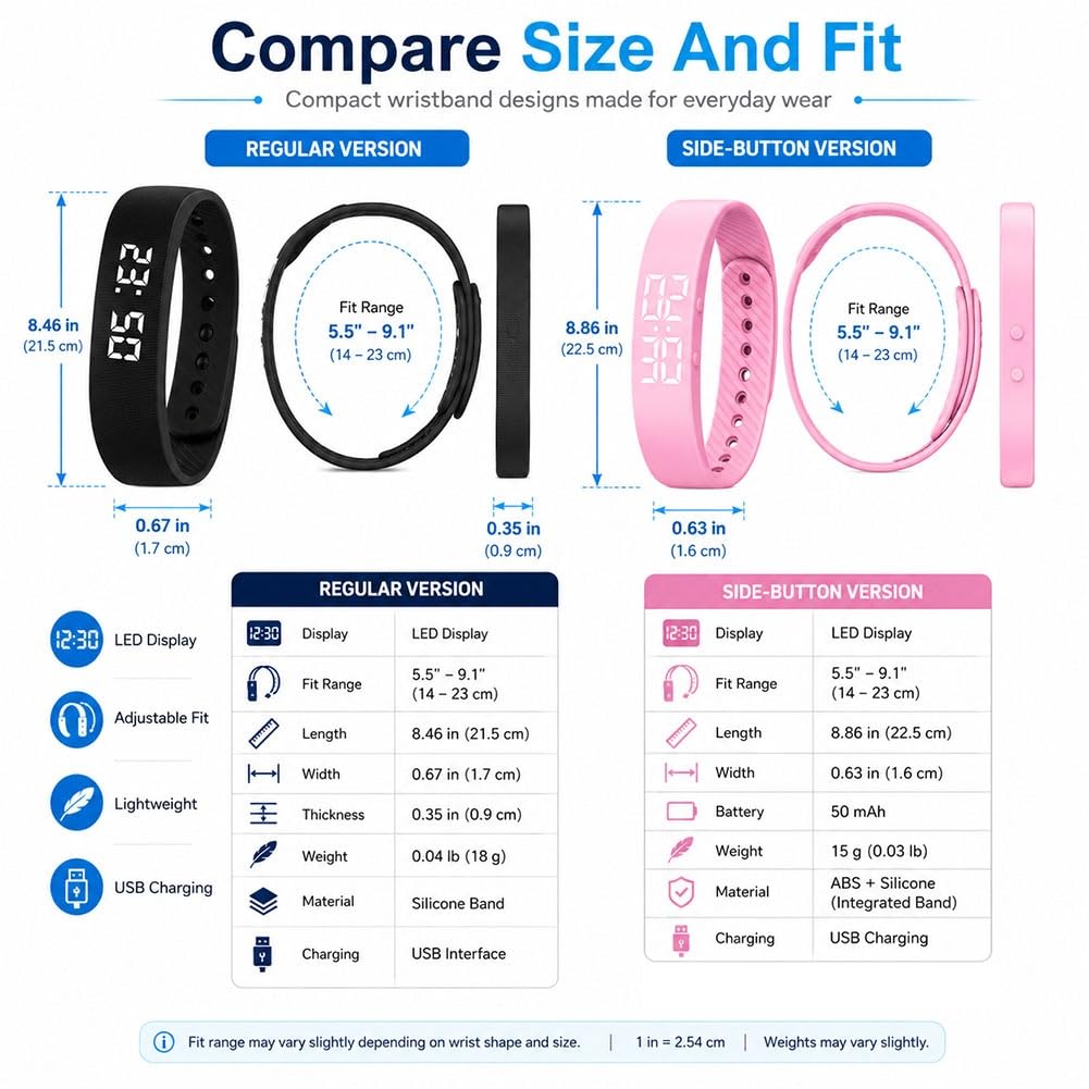 Vibrating Alarm Wristband Watch, Silent Shock Alarm Bracelet for Heavy Sleepers, Waterproof Digital Wristband for Men Women Travel