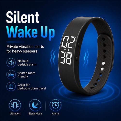 Vibrating Alarm Wristband Watch, Silent Shock Alarm Bracelet for Heavy Sleepers, Waterproof Digital Wristband for Men Women Travel