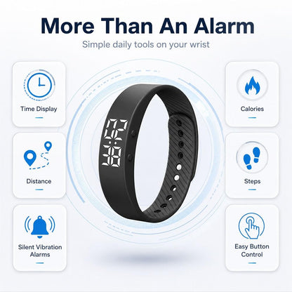 Vibrating Alarm Wristband Watch, Silent Shock Alarm Bracelet for Heavy Sleepers, Waterproof Digital Wristband for Men Women Travel