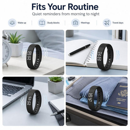 Vibrating Alarm Wristband Watch, Silent Shock Alarm Bracelet for Heavy Sleepers, Waterproof Digital Wristband for Men Women Travel