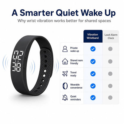 Vibrating Alarm Wristband Watch, Silent Shock Alarm Bracelet for Heavy Sleepers, Waterproof Digital Wristband for Men Women Travel