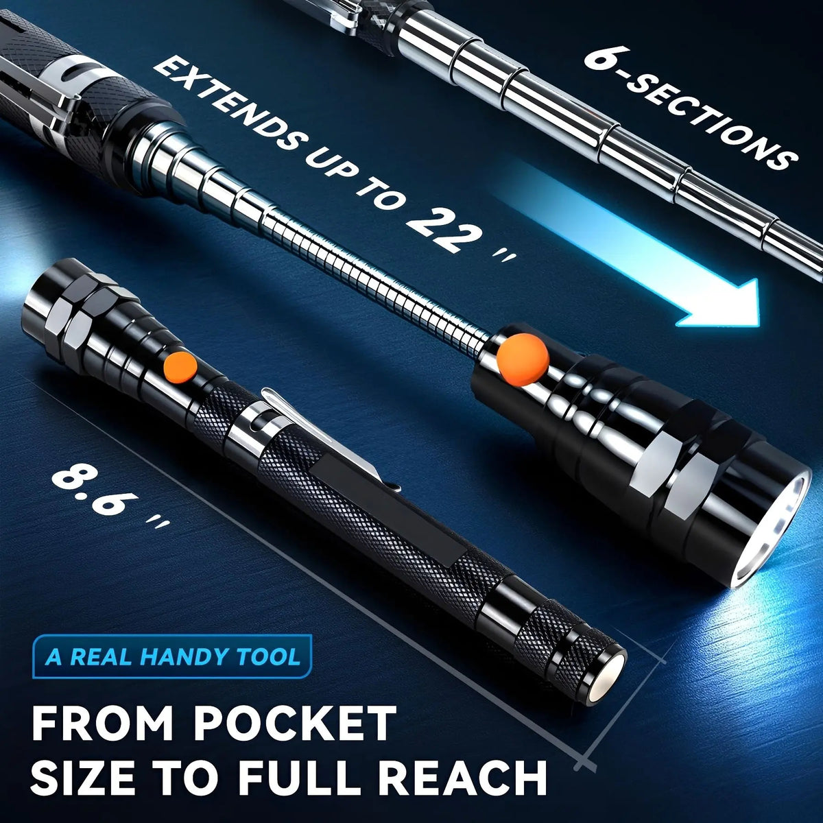 Extendable Magnetic Pickup Tools - Telescoping Magnet with LED Flashlight