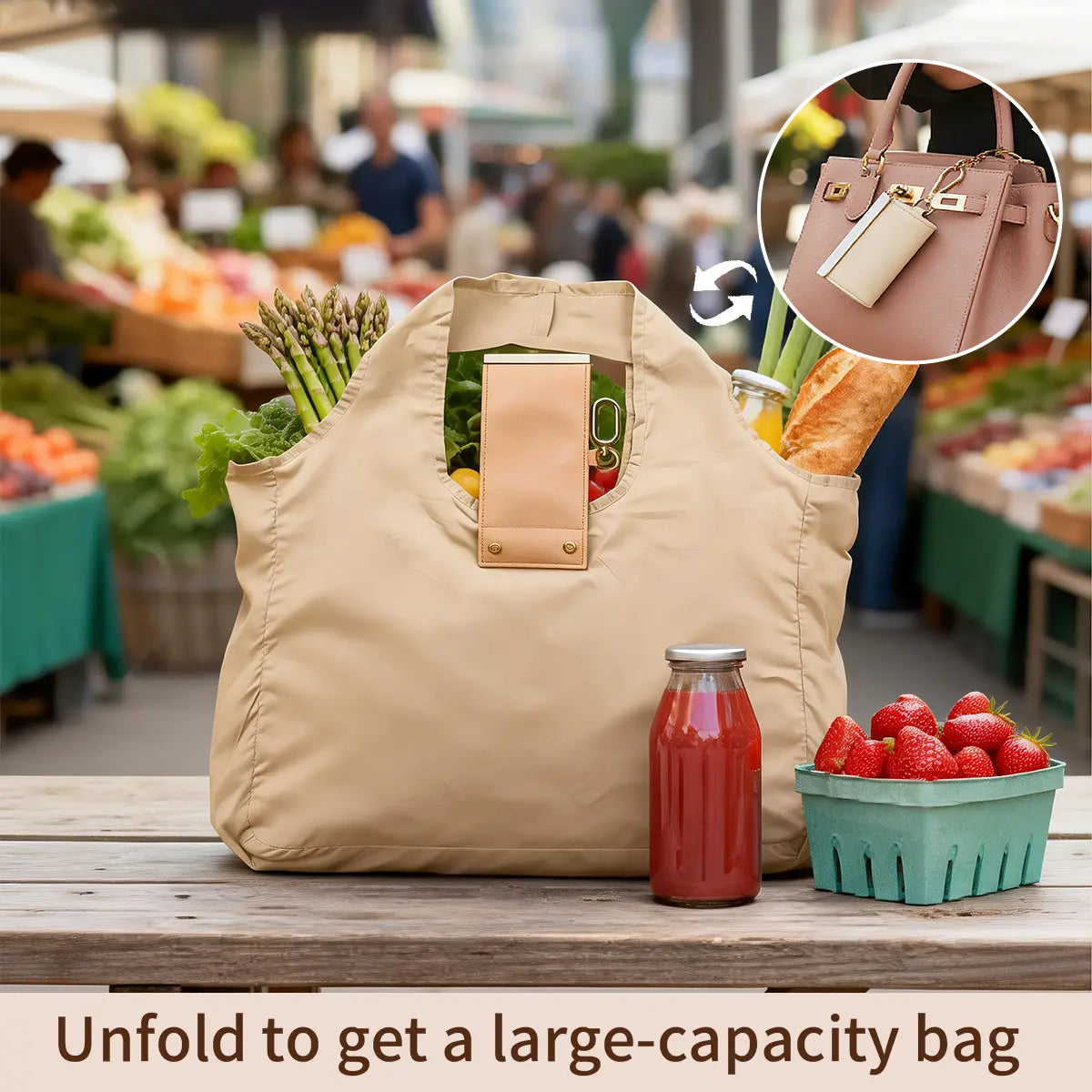 Foldable Keychain Nylon Storage Bag - Reusable Casual Shopping Bag with Key Ring for Travel-Ready Daily Carry