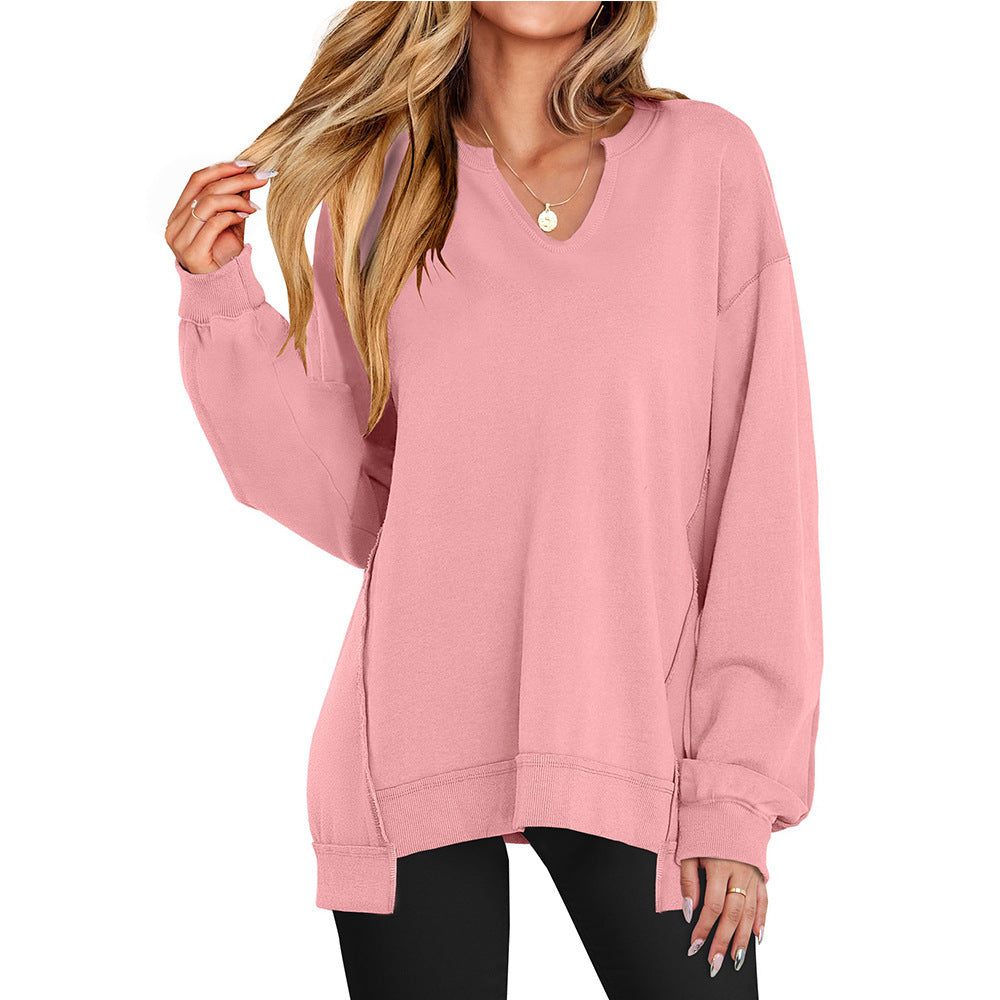 SOIVAI Womens Oversized Sweatshirt V Neck Long Sleeve Tunic Lightweight Pullover 2026 Winter Casual Tops Teen Girl Outfits