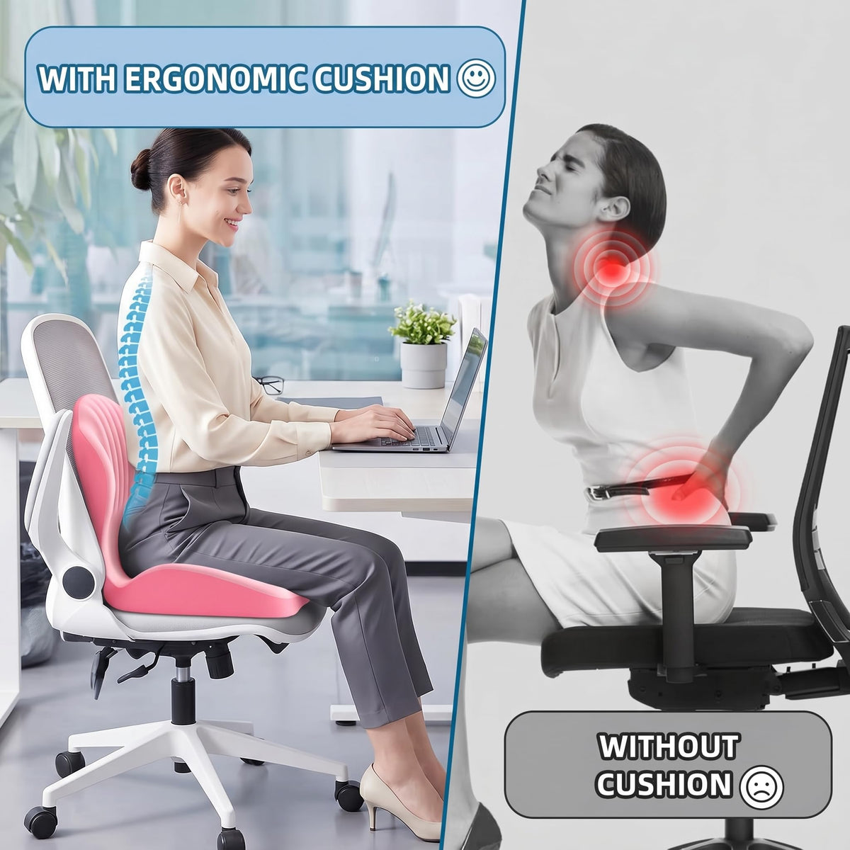 Ergonomic Lumbar & Seat Support Cushion  Suitable for office chairs, car seats, and home use – relieves back and hip pain.