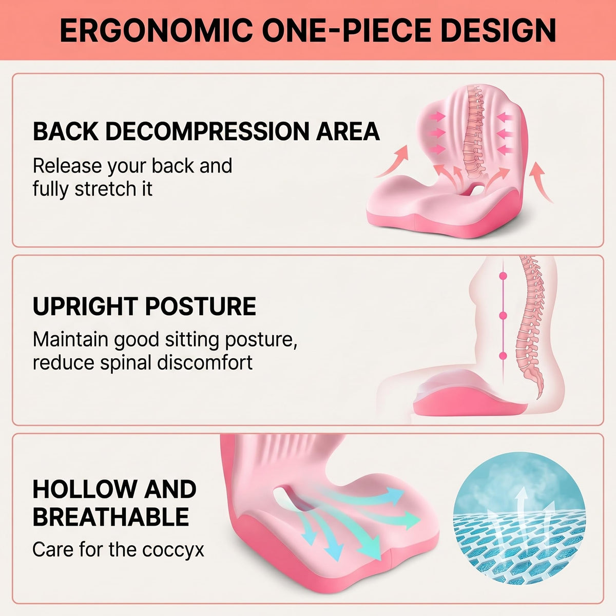Ergonomic Lumbar & Seat Support Cushion  Suitable for office chairs, car seats, and home use – relieves back and hip pain.