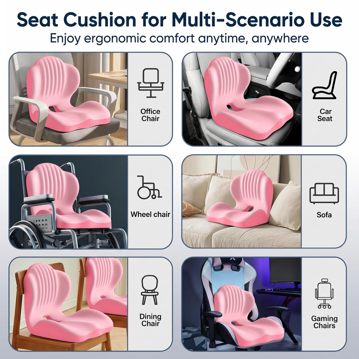 Ergonomic Lumbar & Seat Support Cushion  Suitable for office chairs, car seats, and home use – relieves back and hip pain.