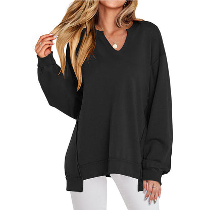 SOIVAI Womens Oversized Sweatshirt V Neck Long Sleeve Tunic Lightweight Pullover 2026 Winter Casual Tops Teen Girl Outfits