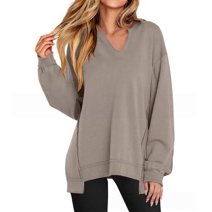 SOIVAI Womens Oversized Sweatshirt V Neck Long Sleeve Tunic Lightweight Pullover 2026 Winter Casual Tops Teen Girl Outfits