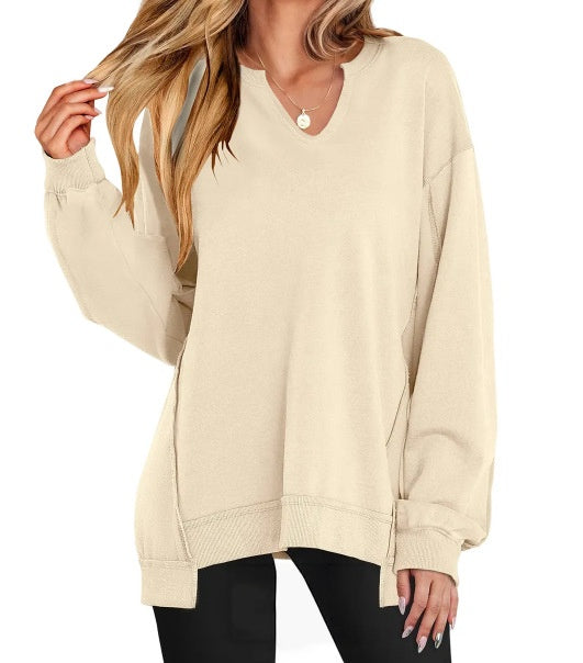 SOIVAI Womens Oversized Sweatshirt V Neck Long Sleeve Tunic Lightweight Pullover 2026 Winter Casual Tops Teen Girl Outfits