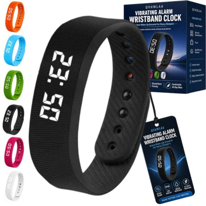 Vibrating Alarm Wristband Watch, Silent Shock Alarm Bracelet for Heavy Sleepers, Waterproof Digital Wristband for Men Women Travel