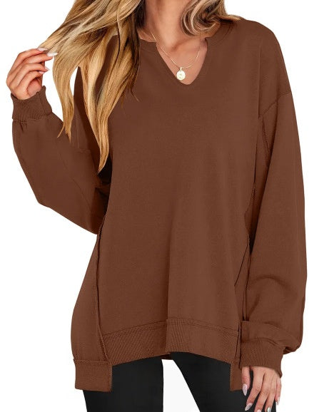SOIVAI Womens Oversized Sweatshirt V Neck Long Sleeve Tunic Lightweight Pullover 2026 Winter Casual Tops Teen Girl Outfits