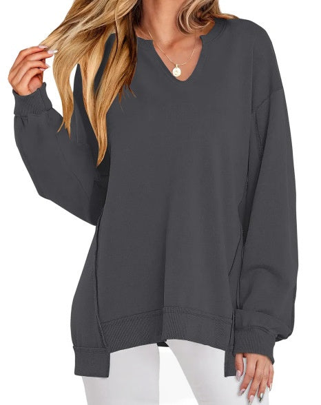 SOIVAI Womens Oversized Sweatshirt V Neck Long Sleeve Tunic Lightweight Pullover 2026 Winter Casual Tops Teen Girl Outfits