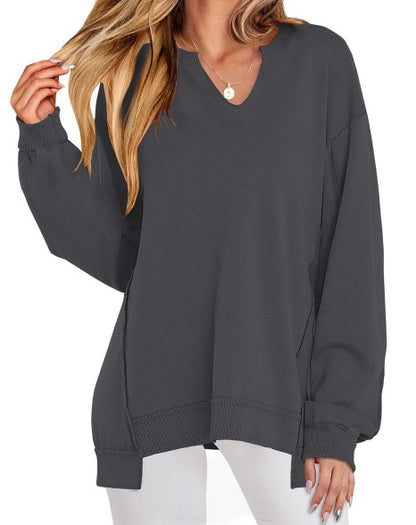 SOIVAI Womens Oversized Sweatshirt V Neck Long Sleeve Tunic Lightweight Pullover 2026 Winter Casual Tops Teen Girl Outfits