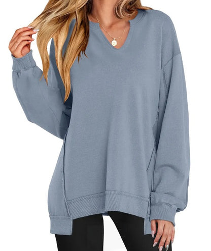 SOIVAI Womens Oversized Sweatshirt V Neck Long Sleeve Tunic Lightweight Pullover 2026 Winter Casual Tops Teen Girl Outfits