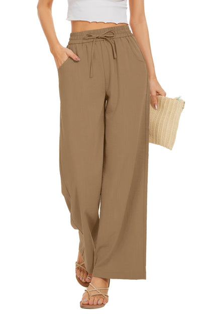 Women Flowy Pants Drawstring Waist Wide Leg Palazzo Beach Pants Loose Fit with