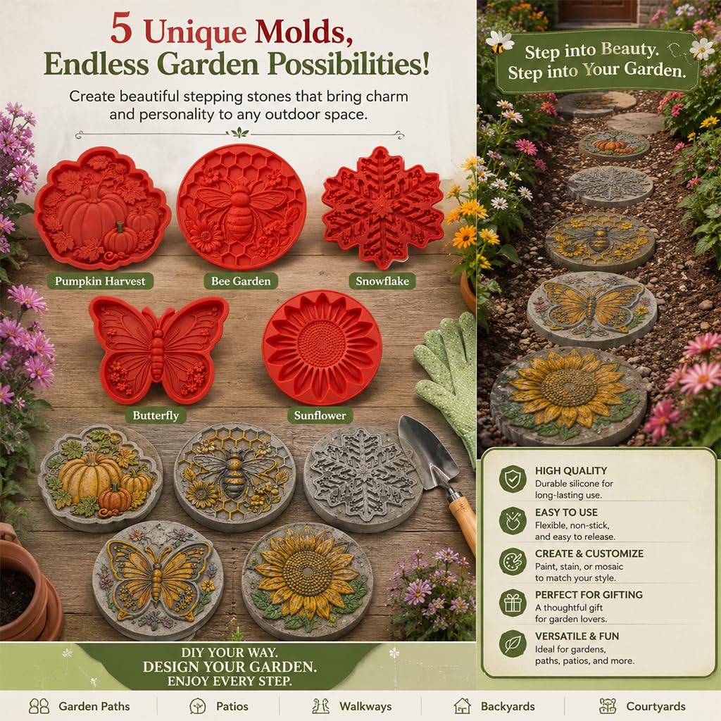 Reusable Sunflower Stepping Stone Mold,DIY Garden Path Paver Mold Garden & Walkway Decoration