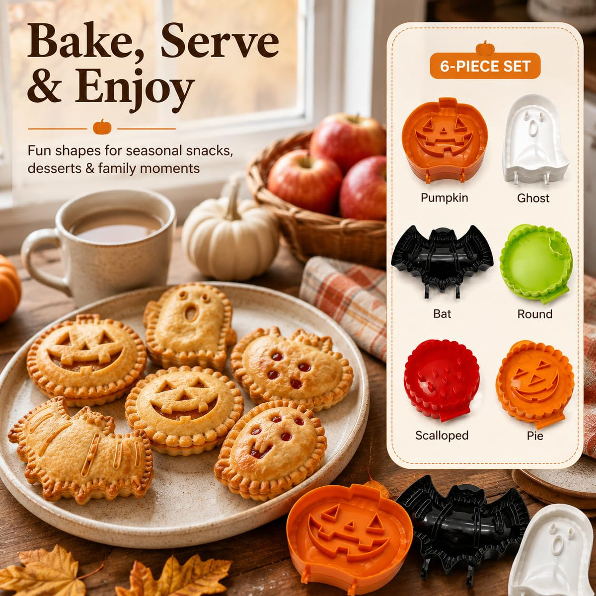 6 PCS Holiday Mini Hand Pie Molds Set, Hand Pie Maker Press for Fall Baking, Halloween & Thanksgiving