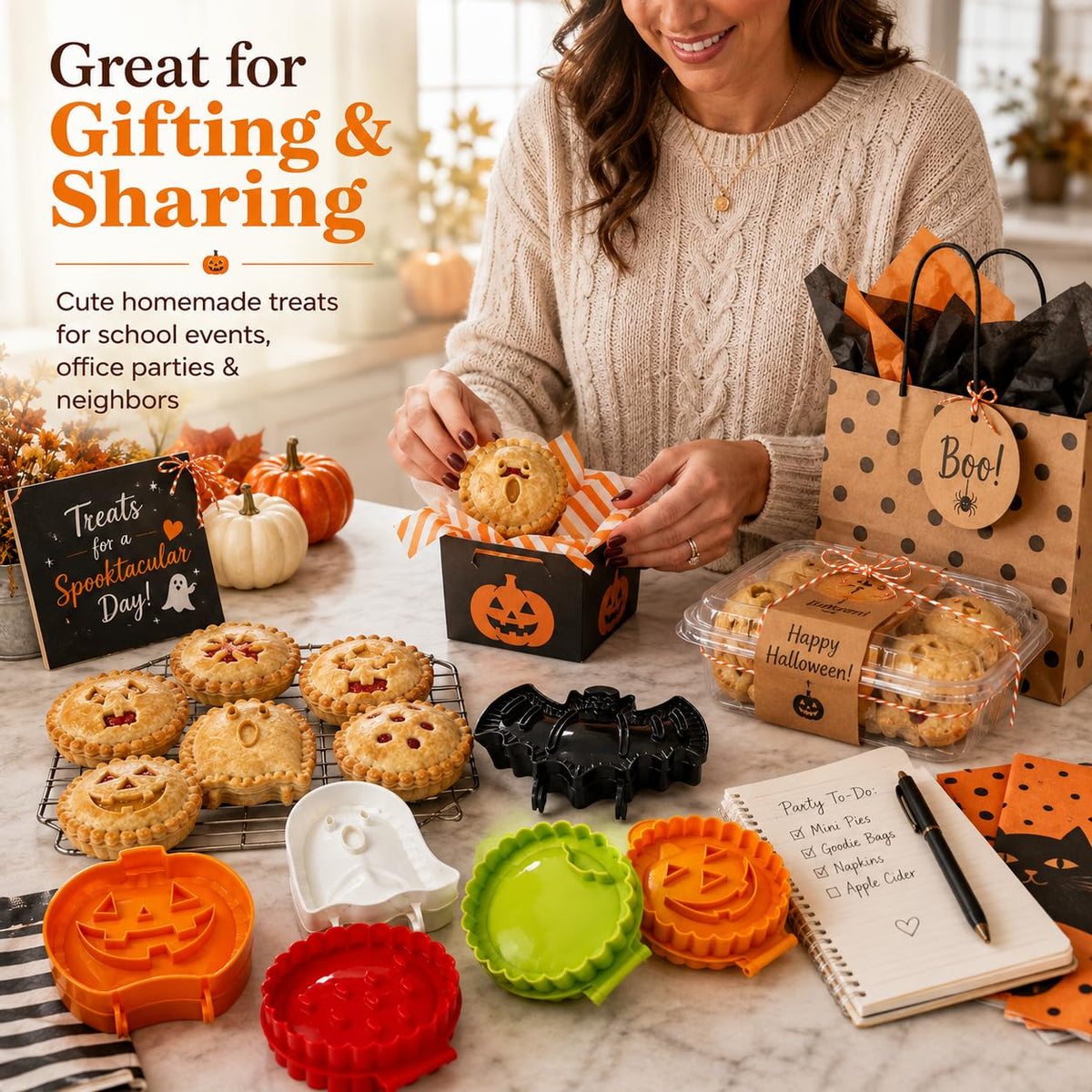 6 PCS Holiday Mini Hand Pie Molds Set, Hand Pie Maker Press for Fall Baking, Halloween & Thanksgiving