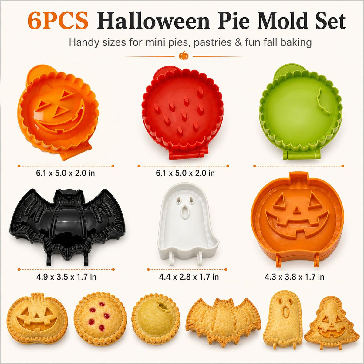 6 PCS Holiday Mini Hand Pie Molds Set, Hand Pie Maker Press for Fall Baking, Halloween & Thanksgiving